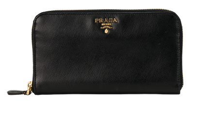 Prada Logo Continental Wallet, &pound;140, Accessories, Black, Leather, Front view